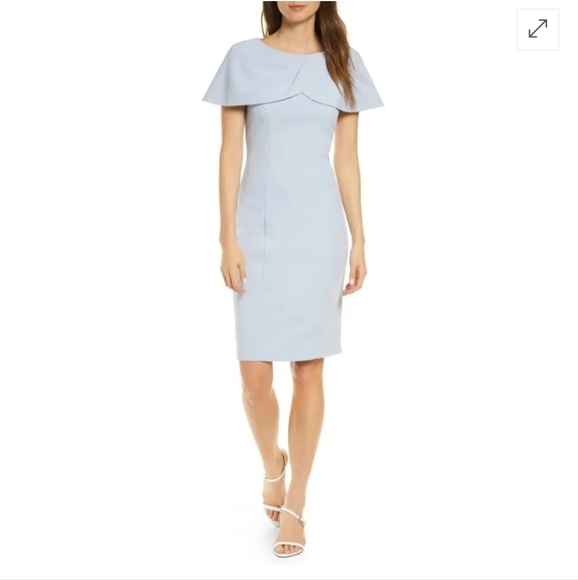 NWOT Cape Sleeve Scuba Crepe Sheath Dress in Light Blue - Picture 1 of 6